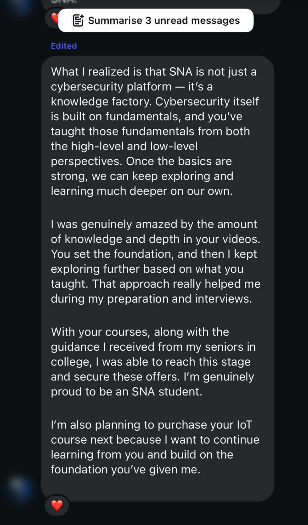 SNA student review